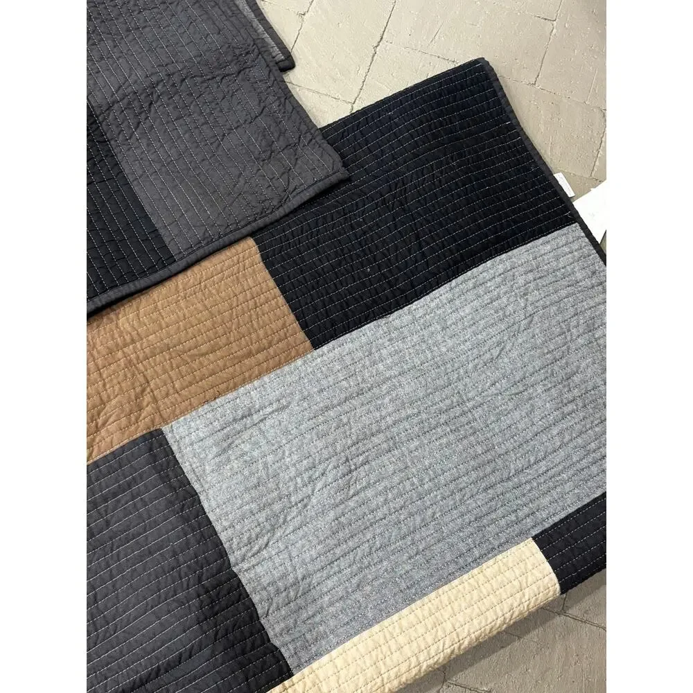 Pottery Barn PBteen Full/Queen Quilt + 2 Shams Gray Black Color Block Modern